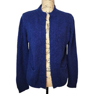 SURREY Vintage Popcorn Open Front Ribbed Cardigan Size 8 Dark Royal Blue